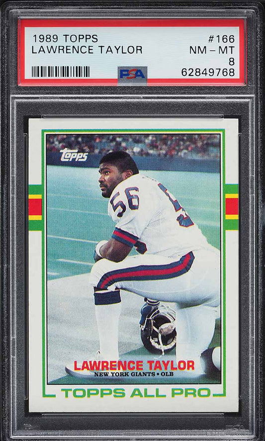 1989 Topps FB Card #166 Lawrence Taylor New York Giants HOF PSA 8 NM-MT (MGD2)