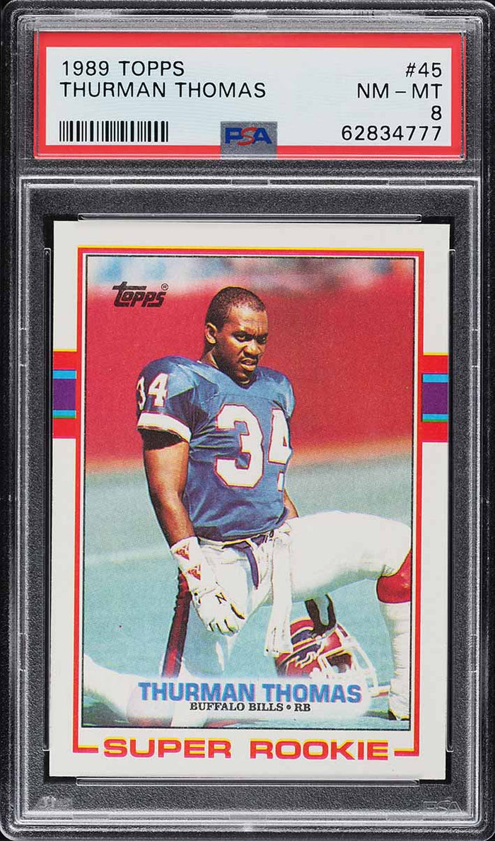 1989 Topps FB Card # 45 Thurman Thomas ROOKIE RC HOF PSA 8 NM-MT (MGD2)
