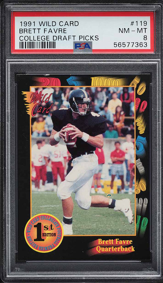 1991 Wild Card FB #119 Brett Favre College Draft Picks HOF ROOKIE RC PSA 8 NM-MT (MGD2)