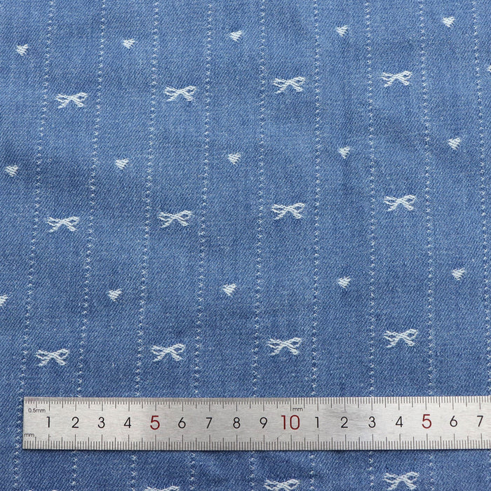 1pc Bowknot Pattern Denim Fabric, 64.96x19.68inch Pre-Cut 100% Polyester, Luxury Bows Striped Design for DIY Crafts, Bags, Sewing Projects & Hats, Hand Wash Only, Sewing Supplies, Craft Fabric | Vintage Style Fabric | Durable Fabric, Denim Fabric