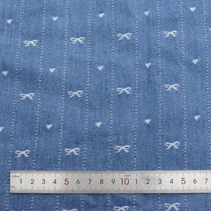 1pc Bowknot Pattern Denim Fabric, 64.96x19.68inch Pre-Cut 100% Polyester, Luxury Bows Striped Design for DIY Crafts, Bags, Sewing Projects & Hats, Hand Wash Only, Sewing Supplies, Craft Fabric | Vintage Style Fabric | Durable Fabric, Denim Fabric
