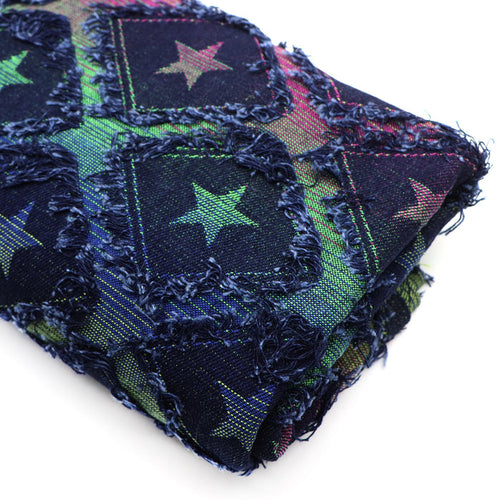 1Pc Plaid Grid Star Pattern Distressed Denim Fabric with Tassels,68.5x19.68inch Pre-cut 100% Polyester Fabric,Luxury Vintage Style,Hand Wash Only,Ideal for DIY Crafts, Bags & Sewing Projects,Hats,Sewing Supplies for Crafts