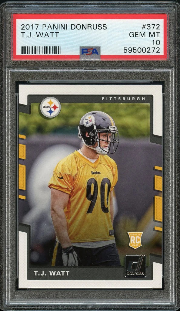 2017 Panini Donruss FB Card #372 TJ Watt ROOKIE RC PSA GEM MINT 10 (MGD2)