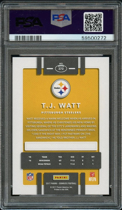 2017 Panini Donruss FB Card #372 TJ Watt ROOKIE RC PSA GEM MINT 10 (MGD2)
