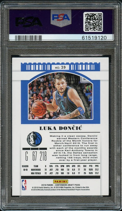 2019 Panini Contenders DP BkB Card # 39 Luka Doncic Dallas Mavericks PSA MINT 9 (MGD2)