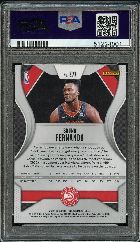 2019 Panini Prizm BkB Card #277 Bruno Fernando ROOKIE RC PSA GEM MINT 10 (MGD2)