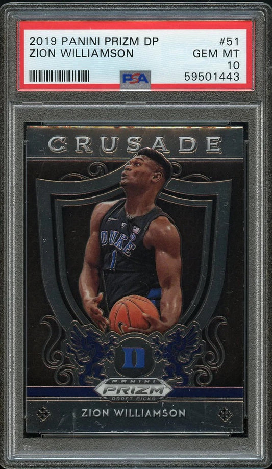 2019 Panini Prizm DP BkB Card # 51 Zion Williamson ROOKIE RC PSA GEM MINT 10 (MGD2)