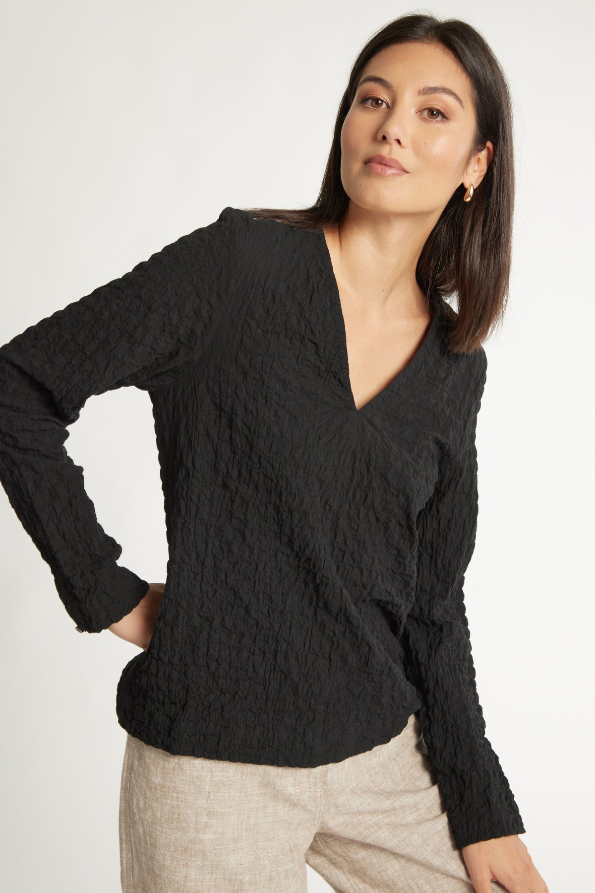 The Textured V Neck Top
