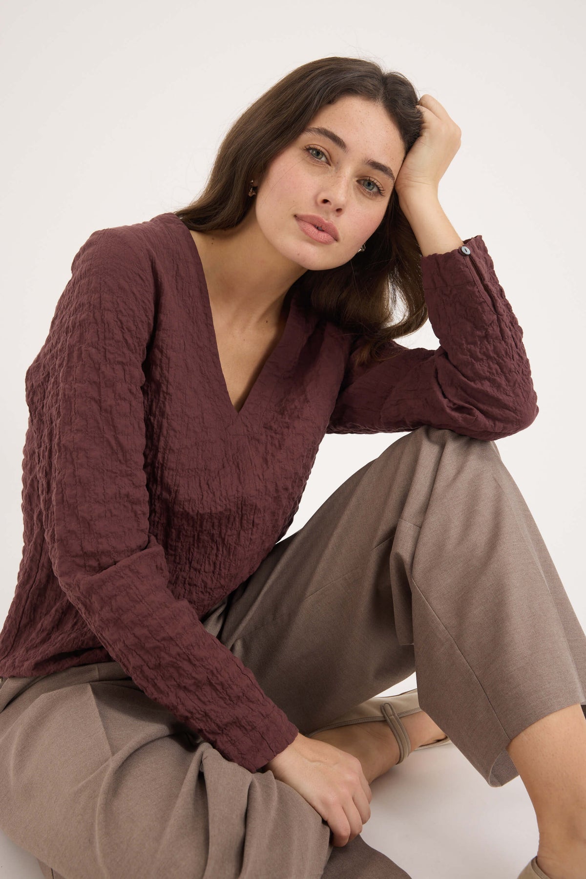 The Textured V Neck Top