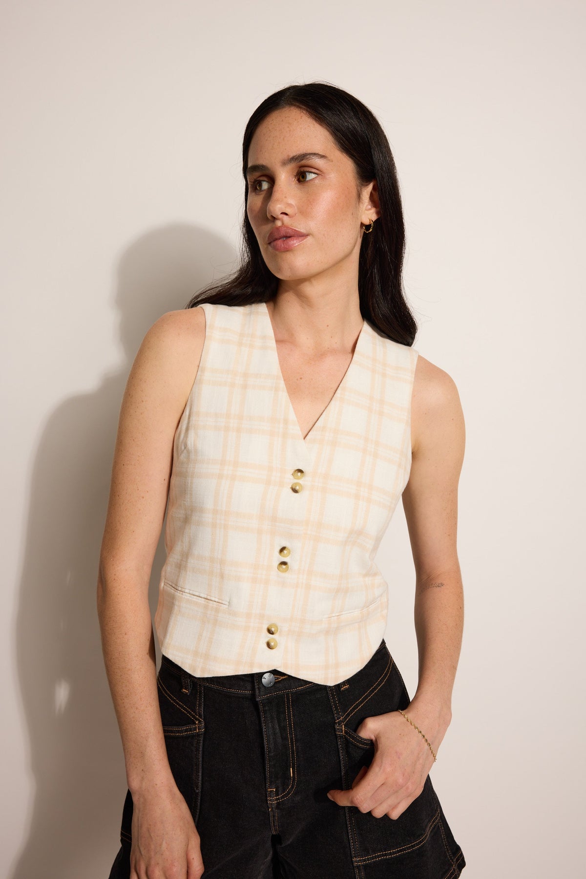 Coral Button Front Top