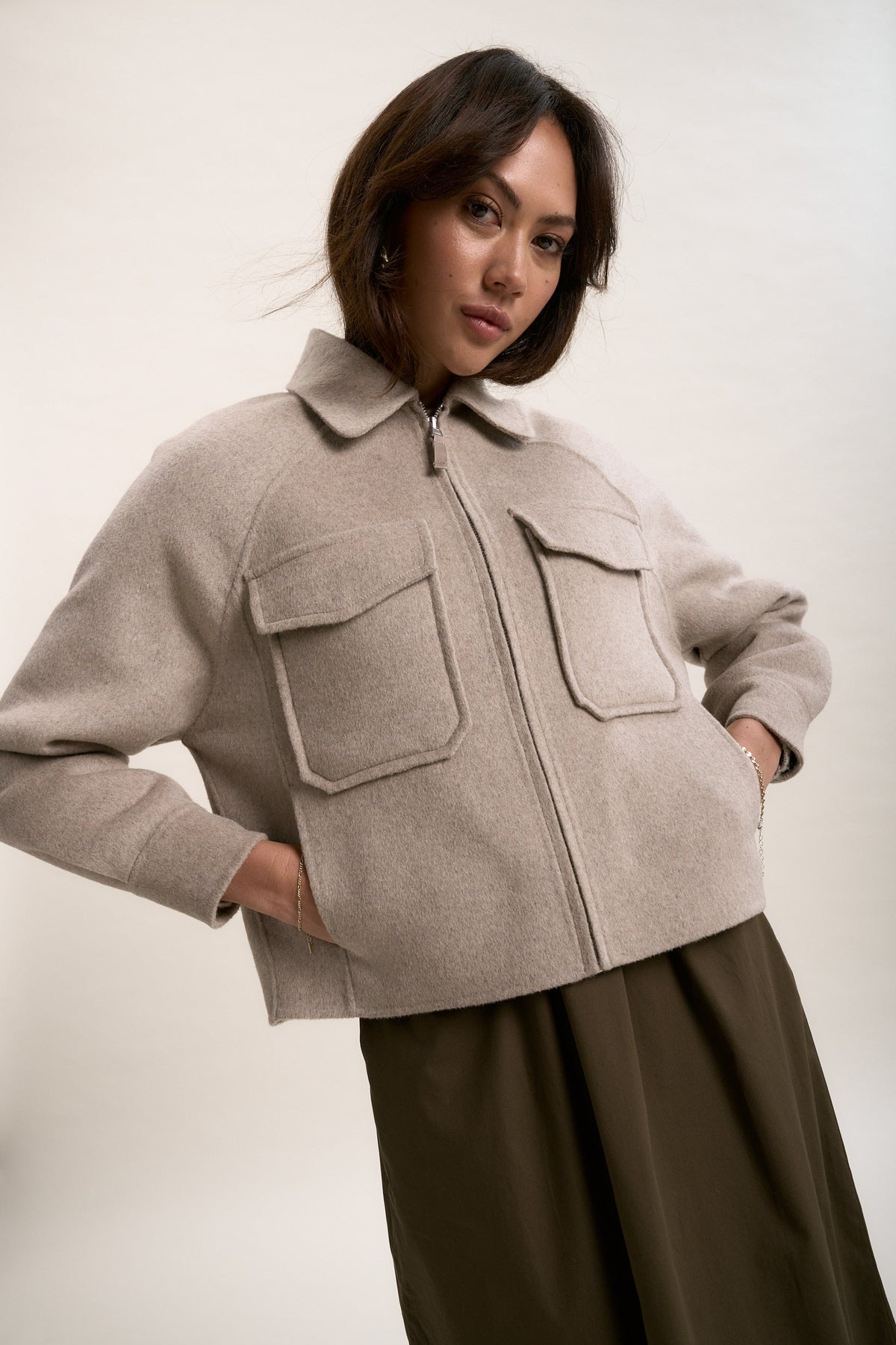 The Zip Front Wool Blend Cropped Coat