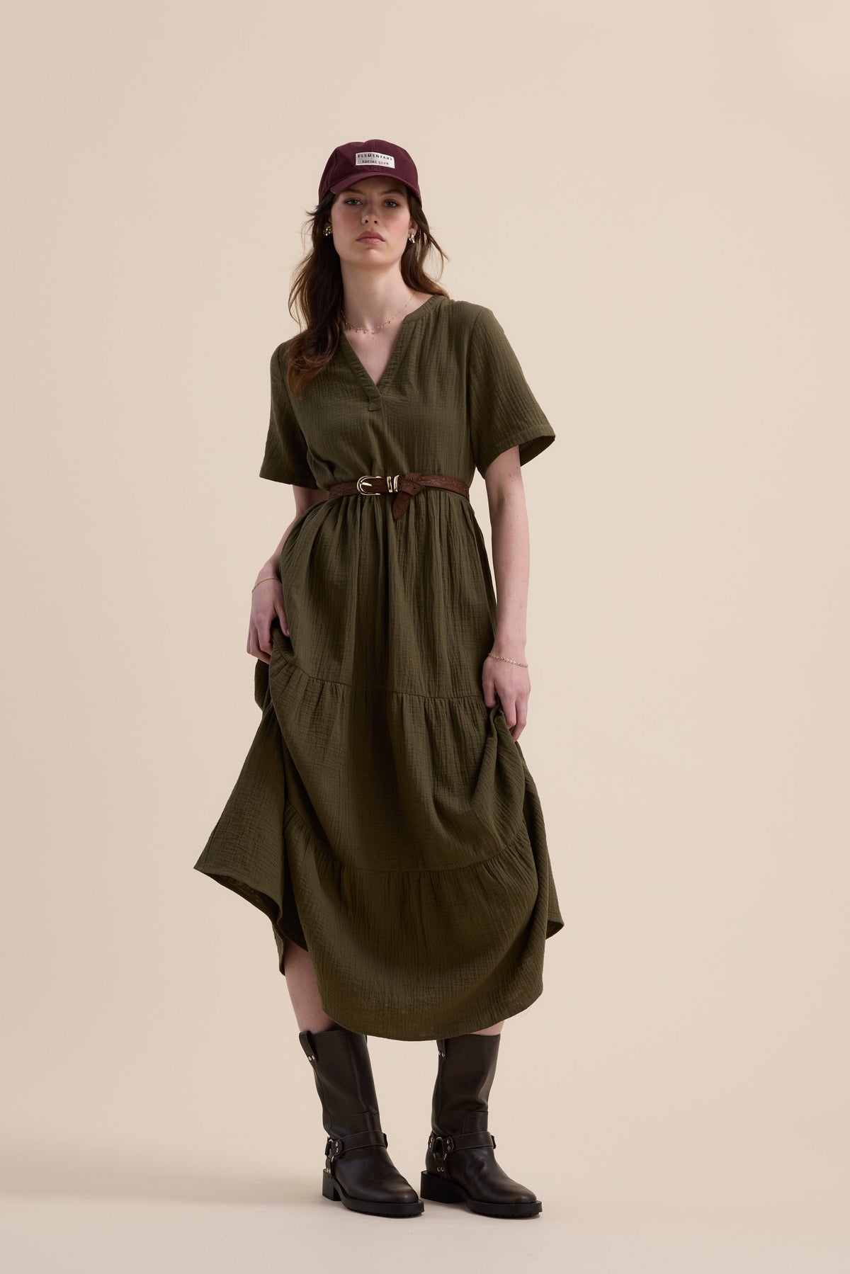Elementary Textured Tiered Dress