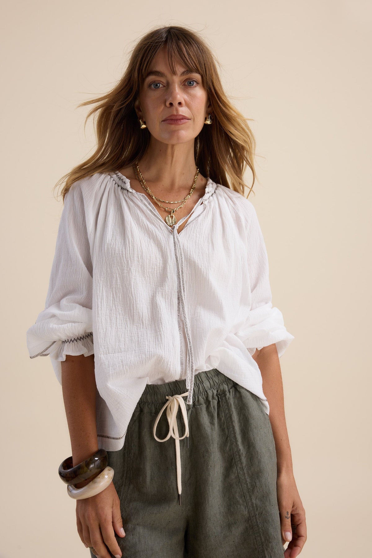 Elementary Blouson Trim Blouse