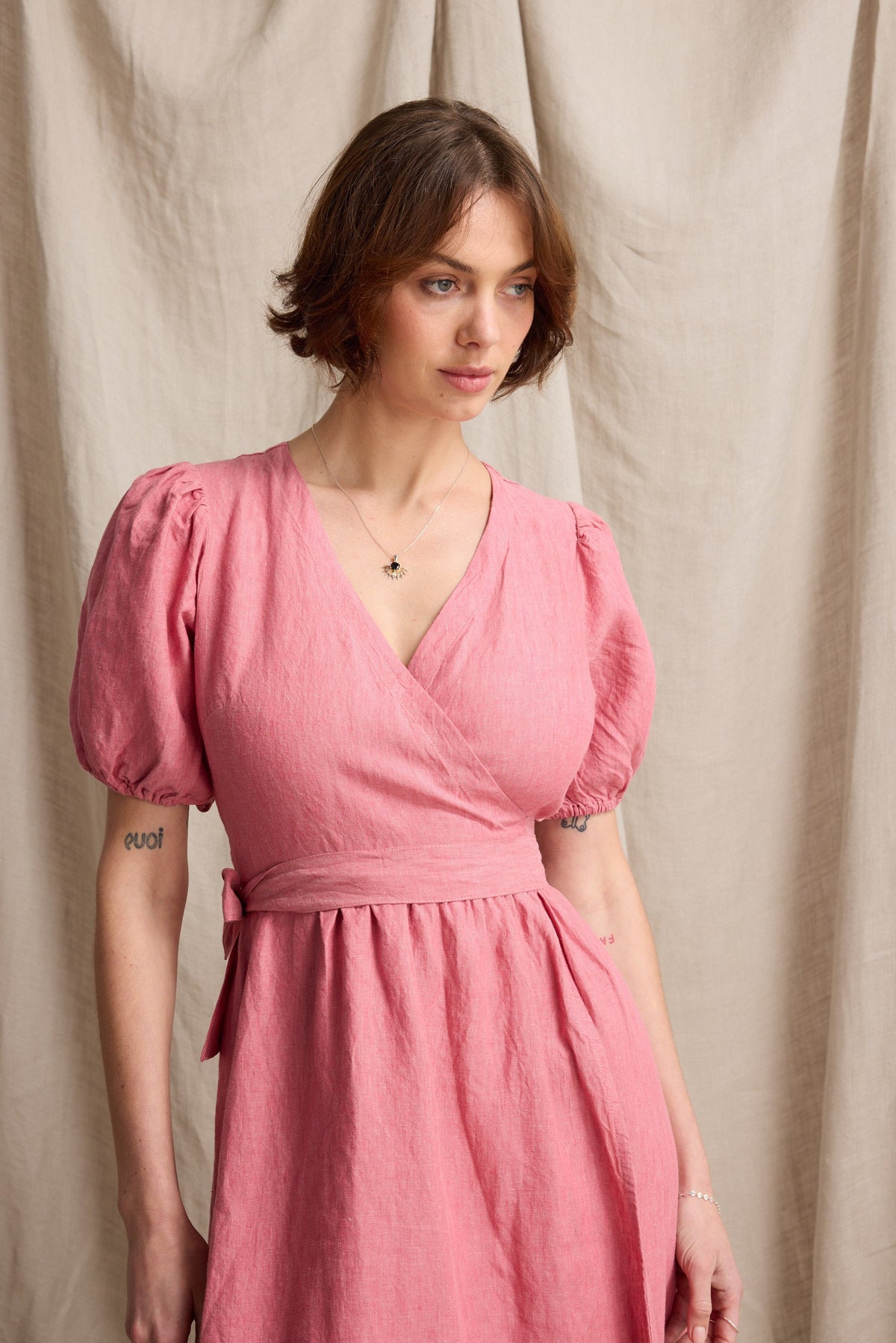 Sara Linen Wrap Dress
