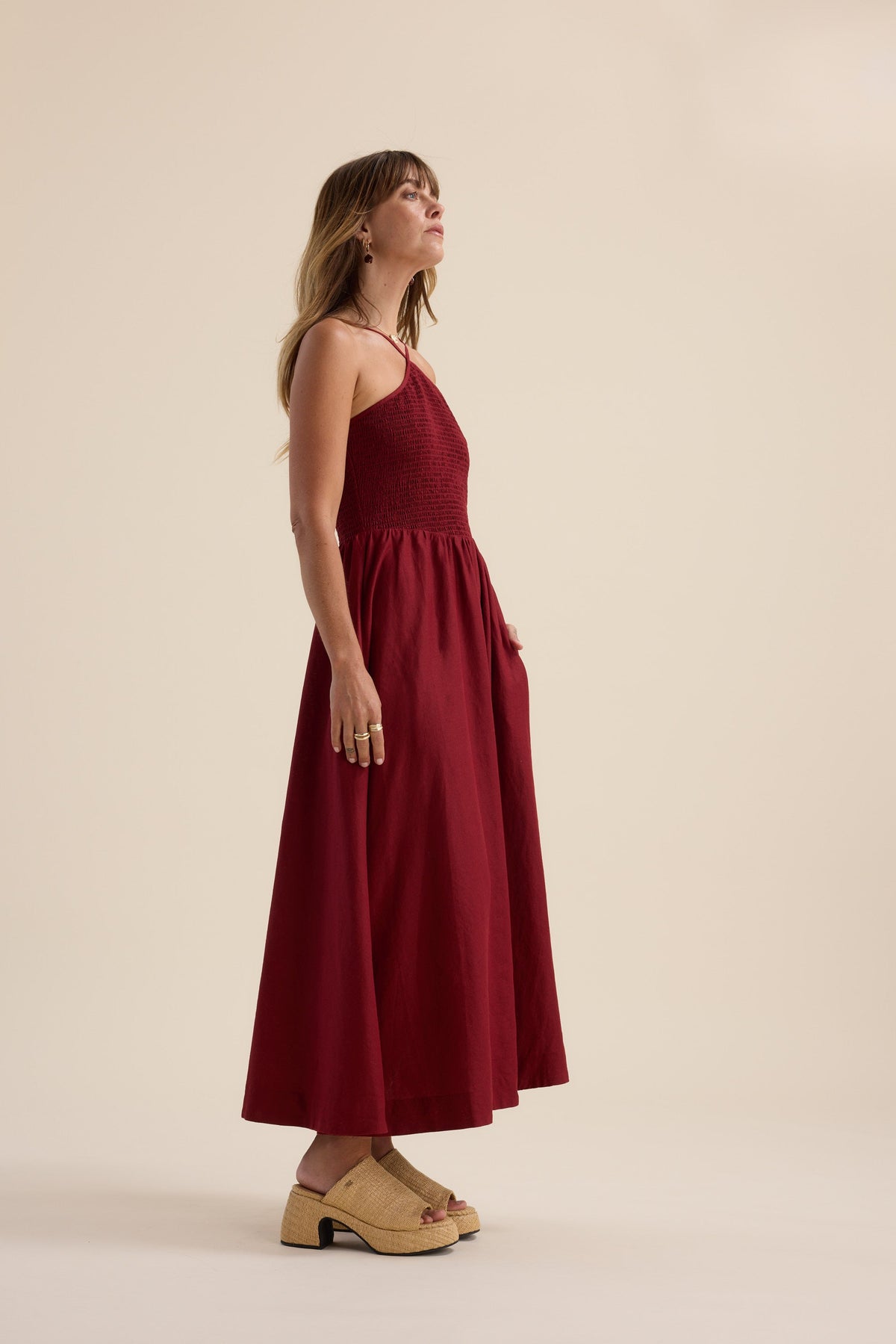 The Linen Studio Shirred Halter Dress