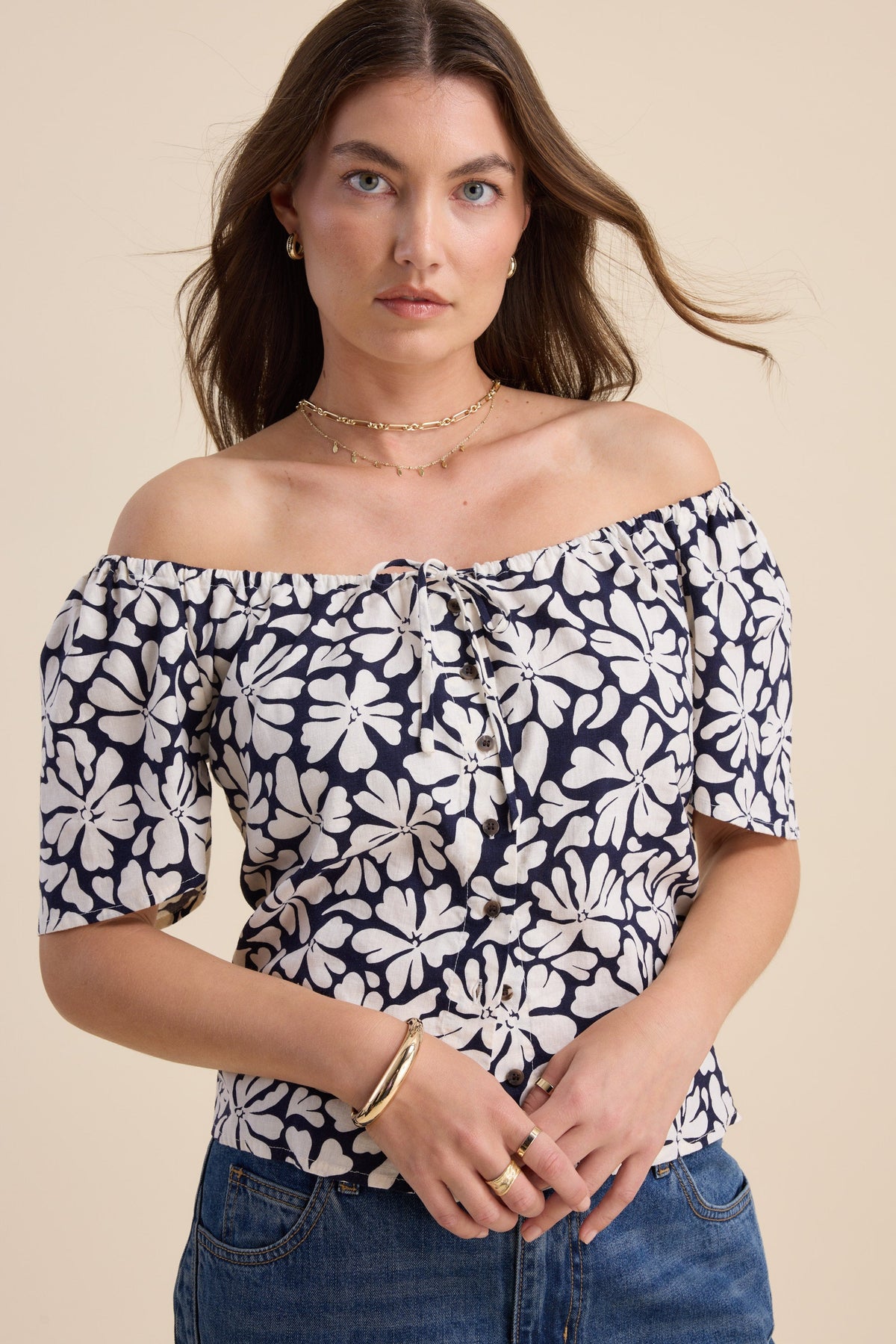 Elementary Tie Front Button Top
