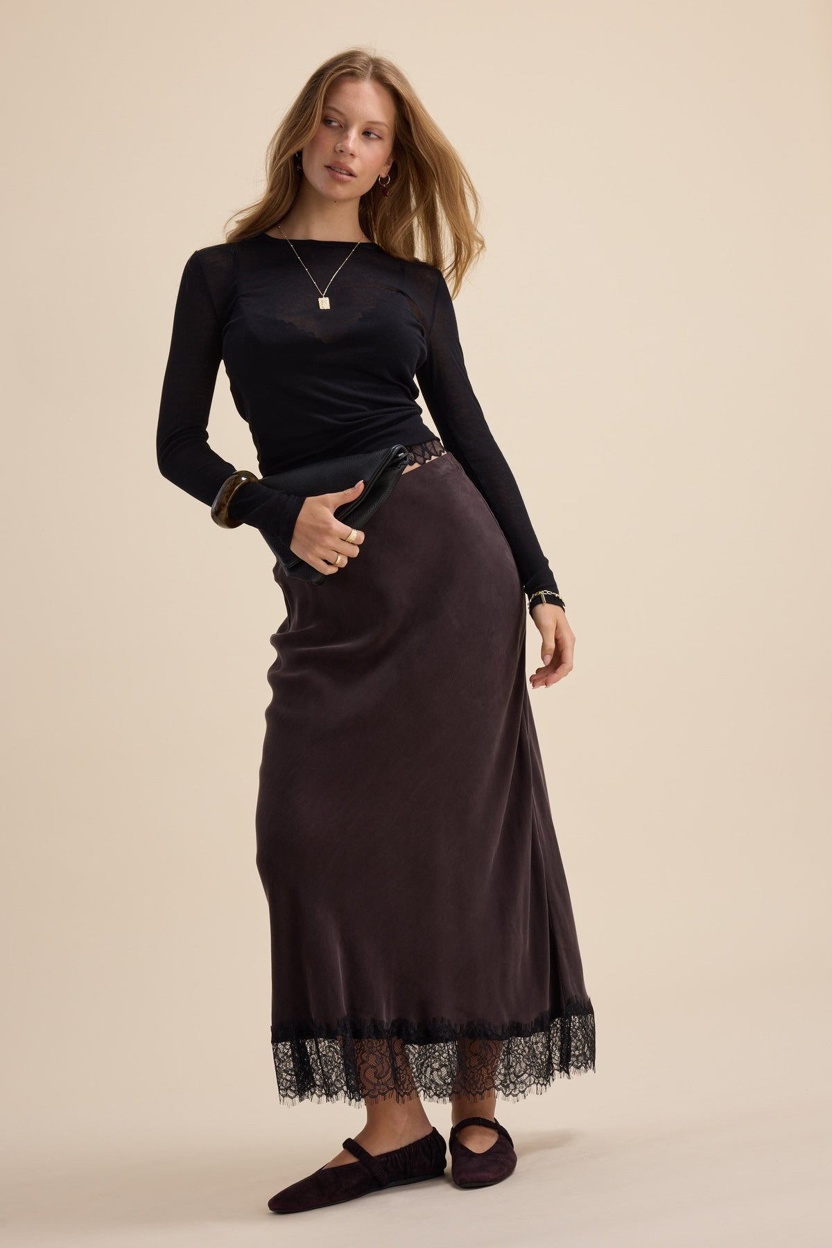 Eloise Lace Detail Slip Skirt