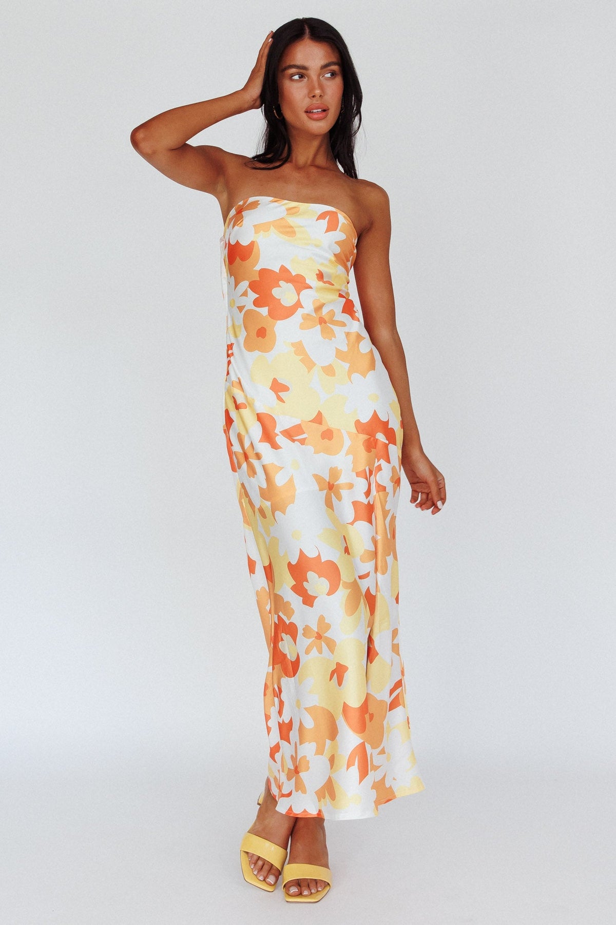 Latisha Strappy Cowl Back Midi Dress Floral Orange