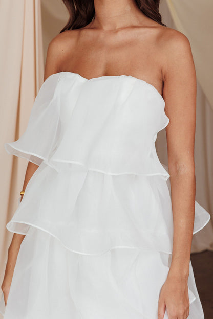 Behati Tiered Layer Midi Dress White