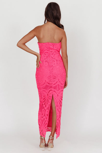Bia Strapless Lace Embroidered Maxi Dress Hot Pink