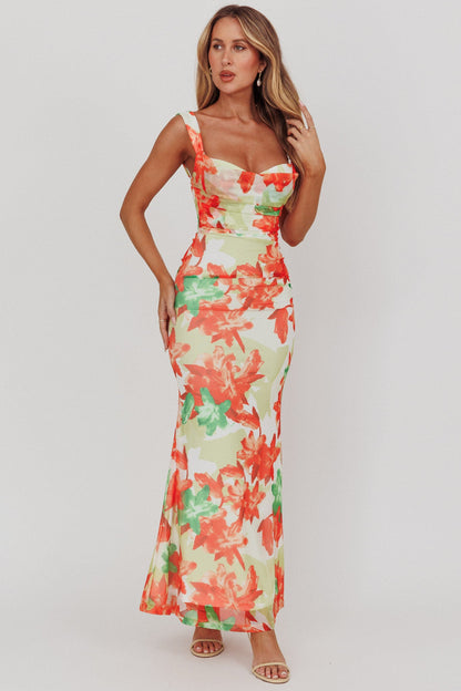 Odelia Sweetheart Mermaid Maxi Dress Print Red