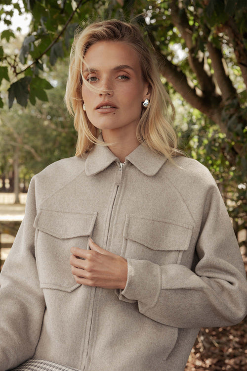 The Zip Front Wool Blend Cropped Coat