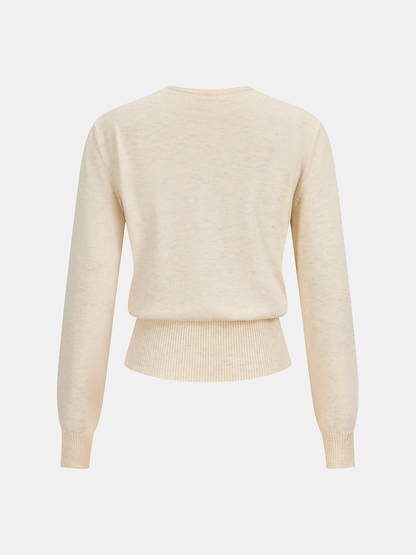 Lace Panel Rhinestone Wool Blend Sweater