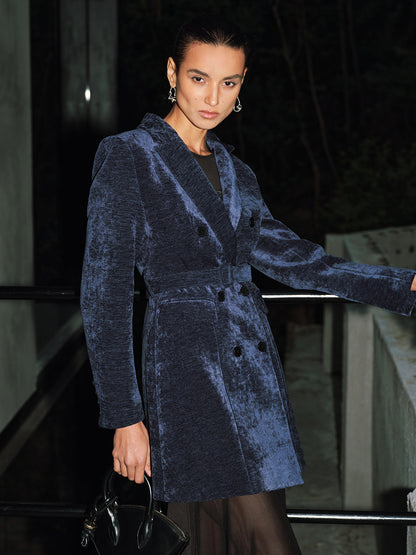 Velvet Double-Breasted Belted Blazer Dress
