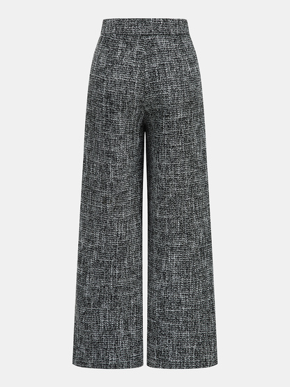 Mid-Waist Tweed Wide-Leg Pants