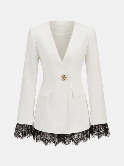 Lace Trim Metal Button Blazer