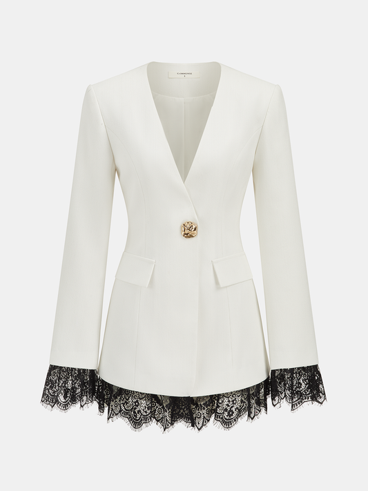 Lace Trim Metal Button Blazer