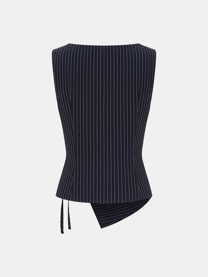 Pinstripe Wrap Top & Wide-Leg Pants Set