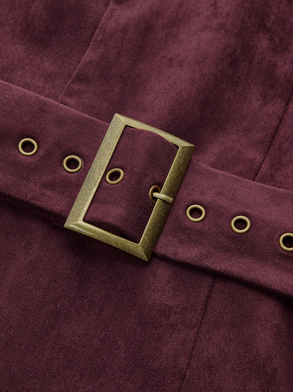Belted Suede Pleated Mini Dress