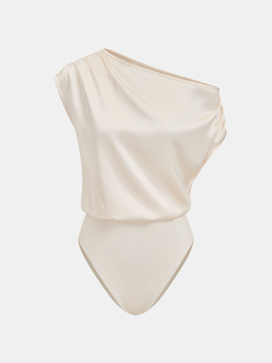 Satin One-Shoulder Drape Bodysuit
