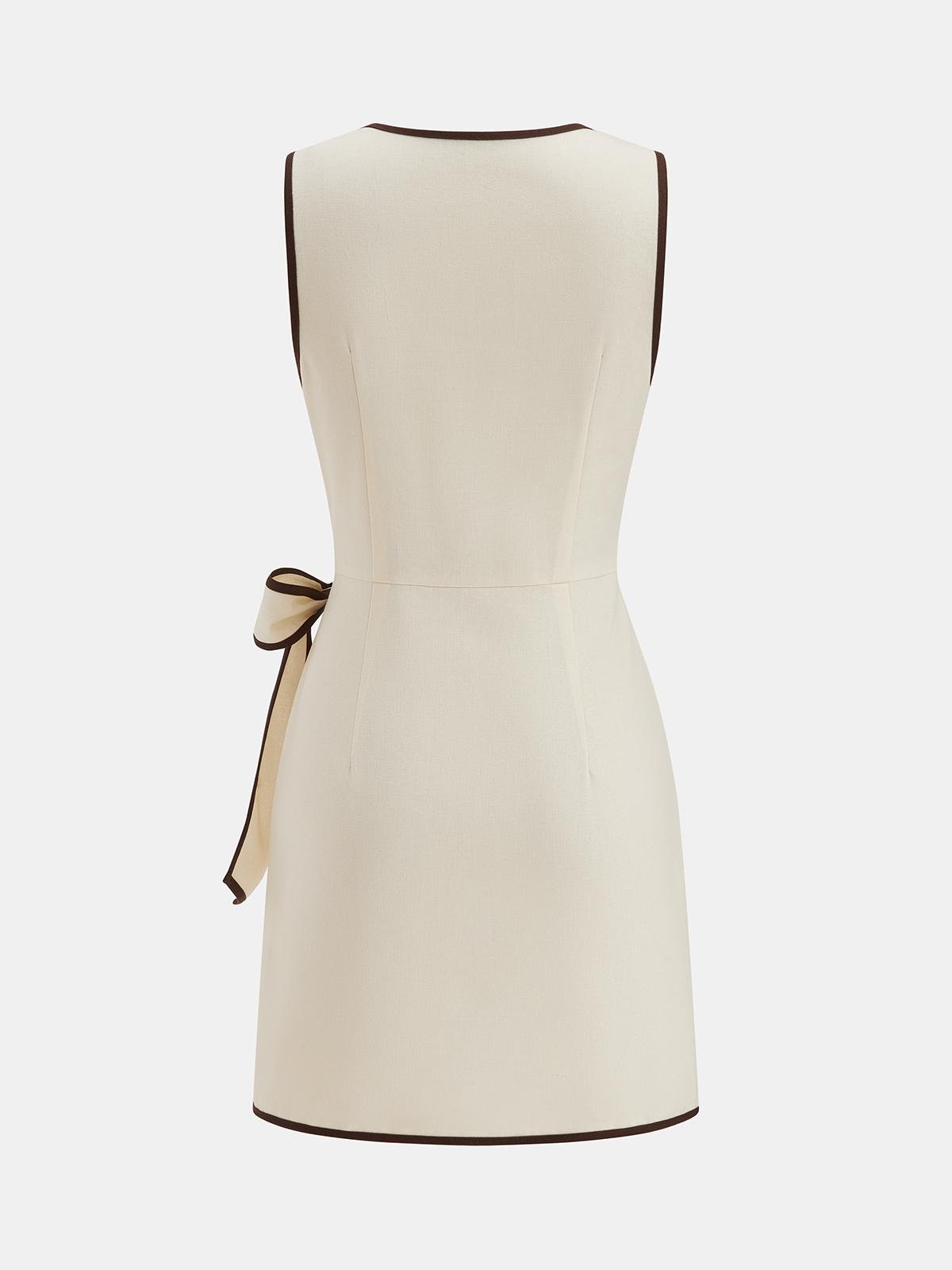 Linen-Blend Contrast Trim Wrap Dress