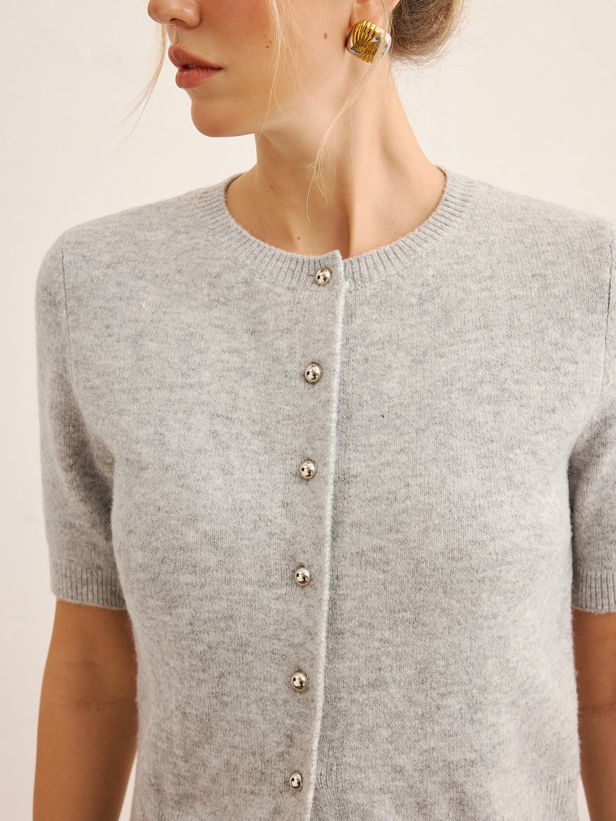 Short-Sleeve Knit Cardigan