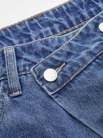 Asymmetric Wide Leg Denim Pants