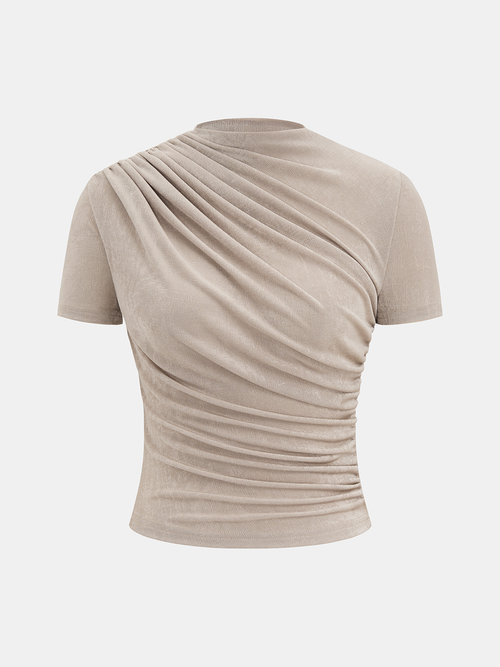 Asymmetric Ruched Short-Sleeve Top