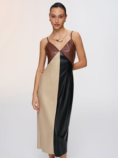 Color-Block Faux Leather Cami Dress