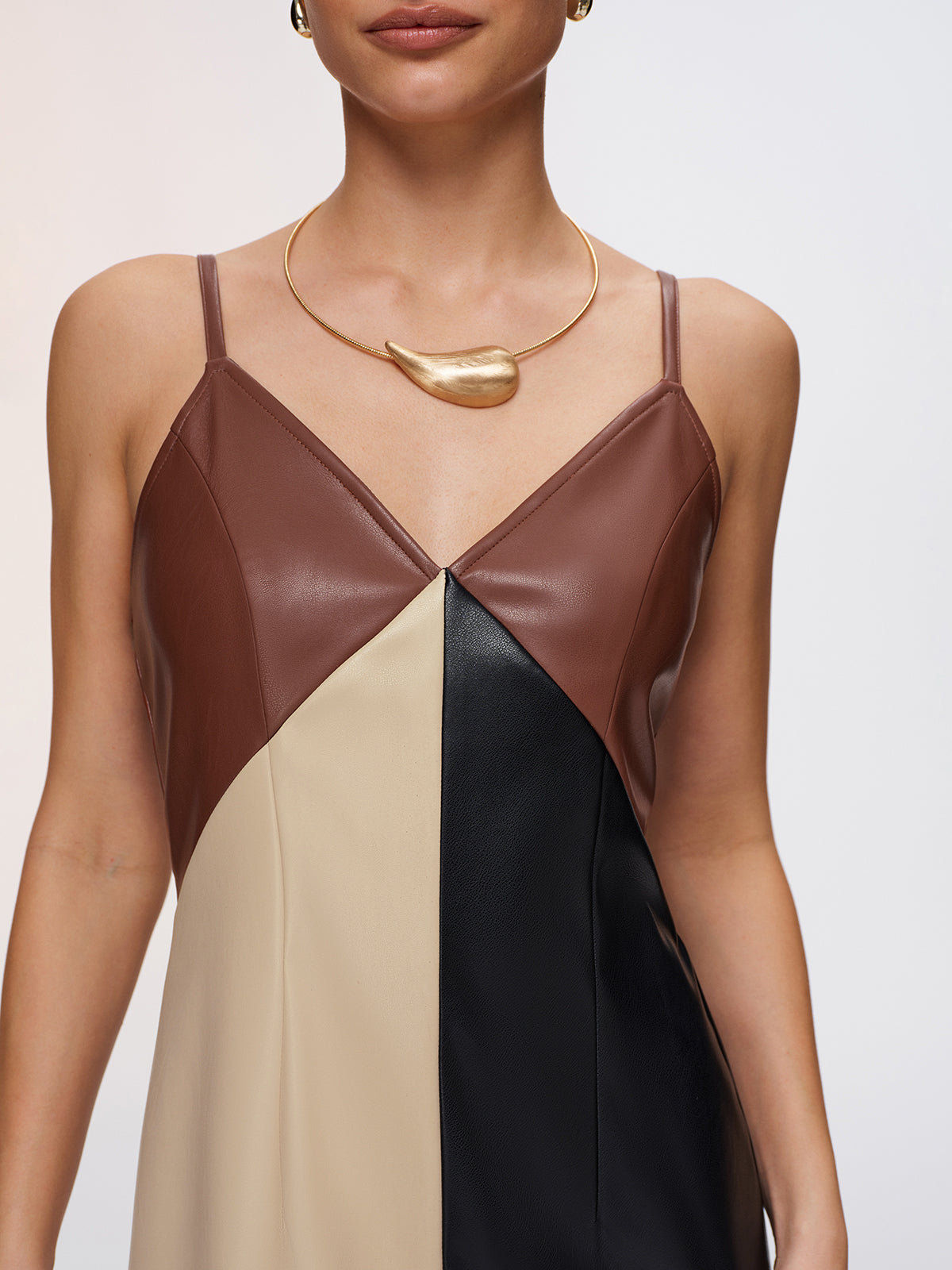 Color-Block Faux Leather Cami Dress