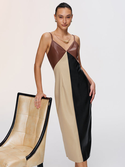 Color-Block Faux Leather Cami Dress