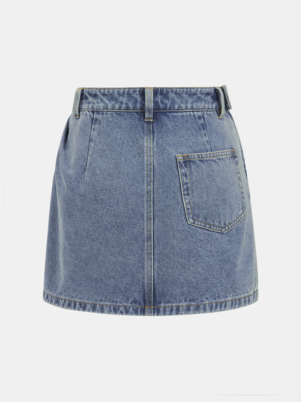 Asymmetric Pleated Denim Mini Skirt