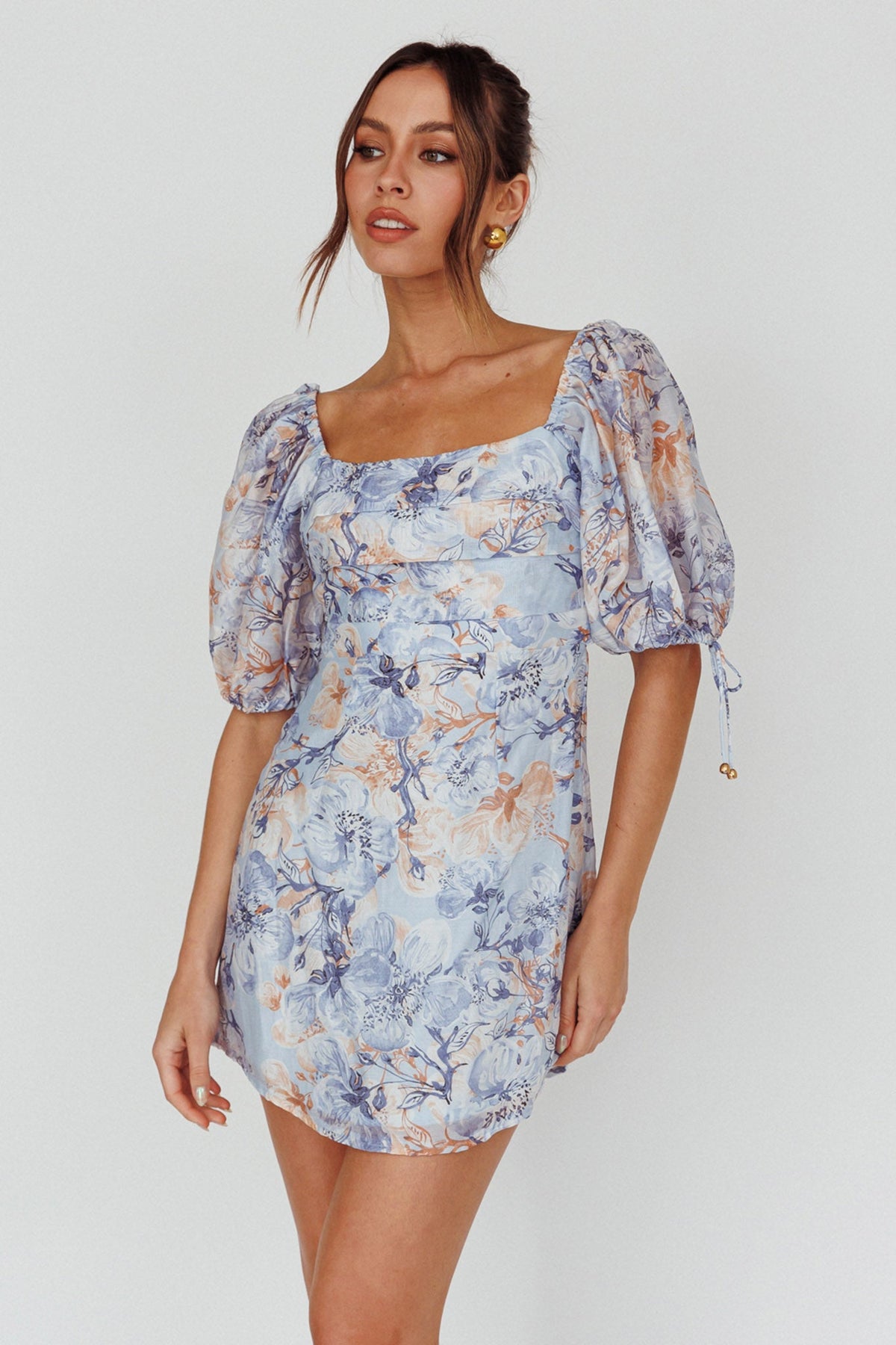 Addicted To Love Pleated Bust Dress Floral Blue/Mocha
