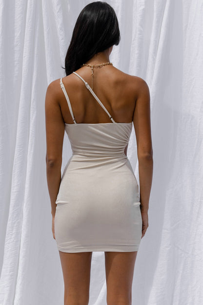 Dress Code One-Shoulder Keyhole Feature Mini Dress Oatmeal