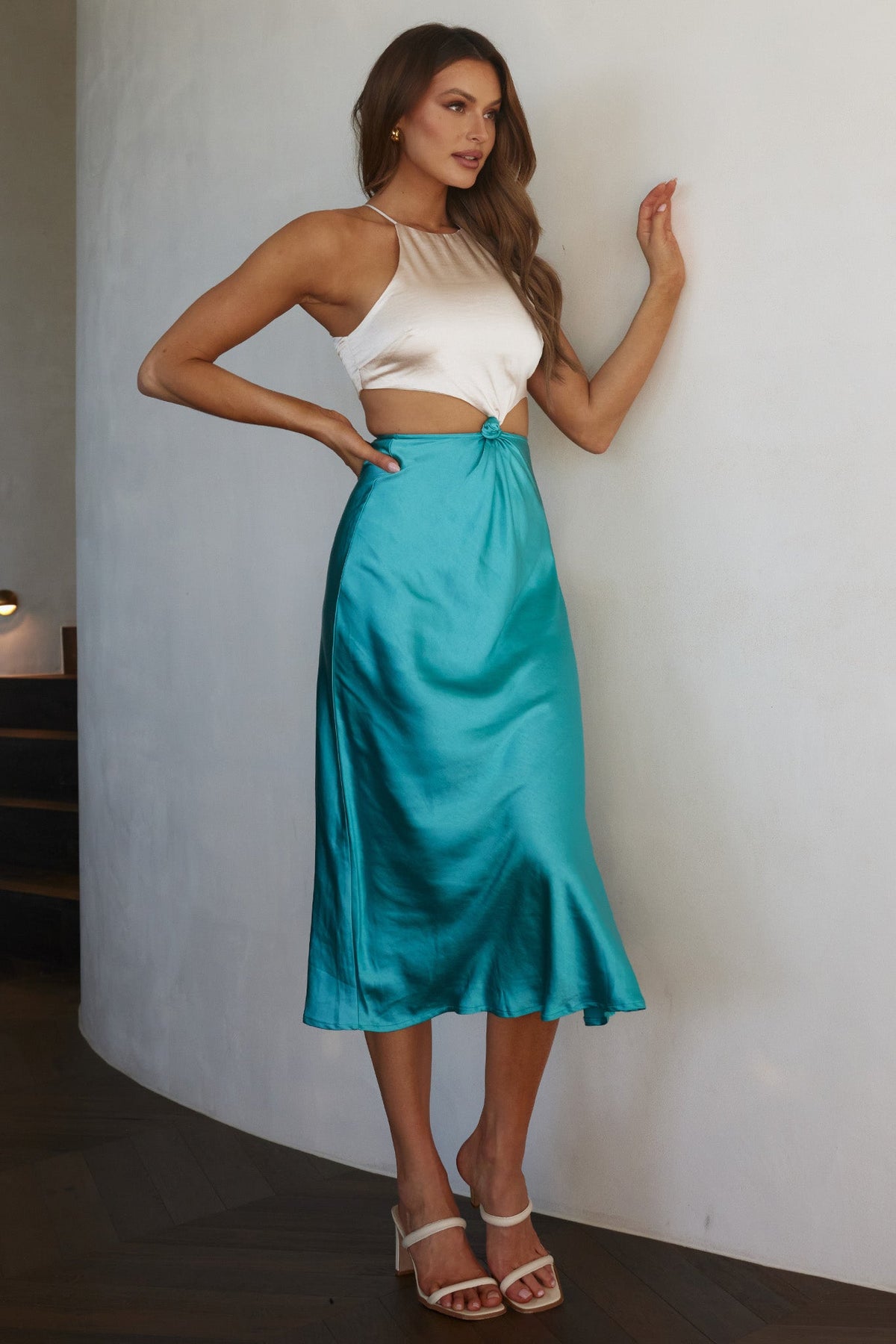 Utopia Cut-Out Waist Midi Dress Blue