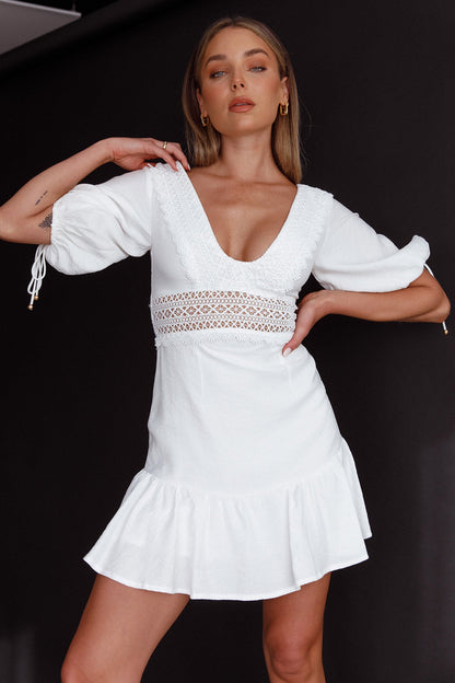 Vista Embroidery Trim Mini Dress White
