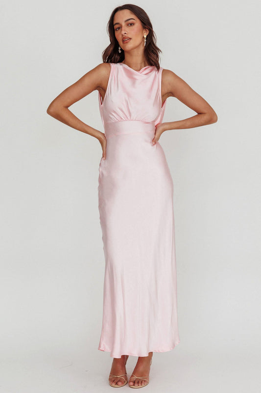 Isabella Satin Backless Maxi Dress Pink