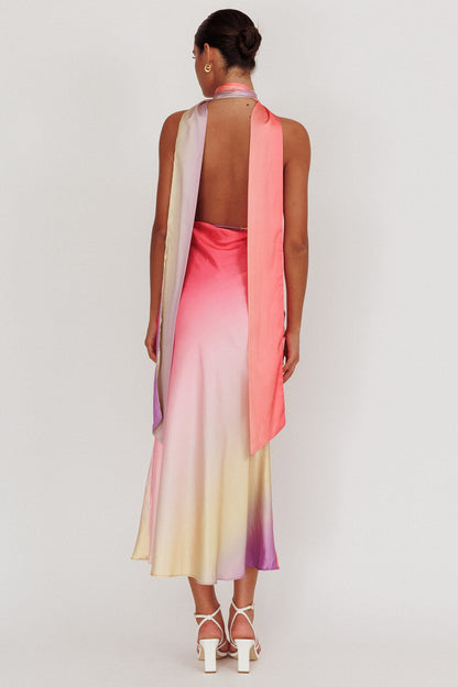 Italia Azure Halterneck Maxi Dress Tangerine