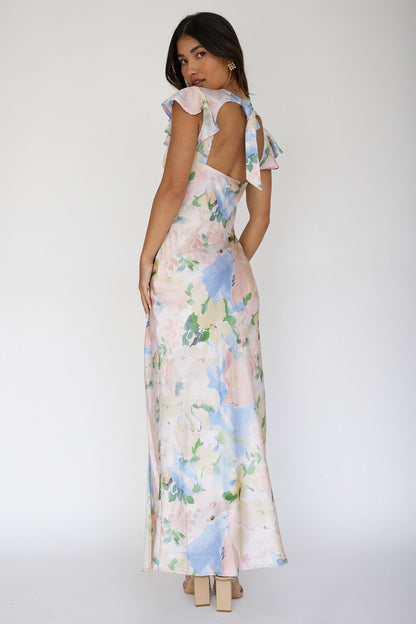 Jannet Keyhole Back Maxi Dress Floral Apricot