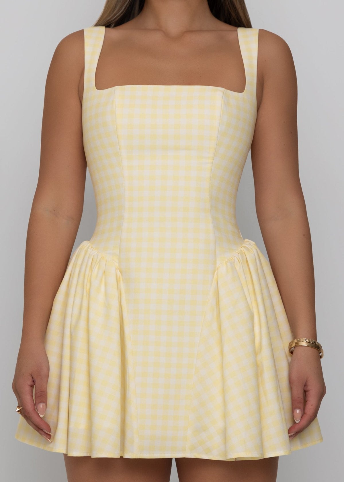Day Dreamer Gingham Mini Dress - Yellow